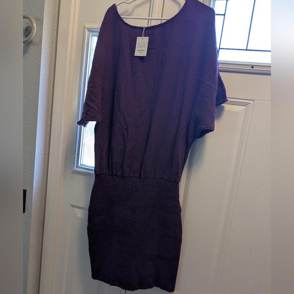 Purple Mini/Midi Dress with Dolman Sleeves